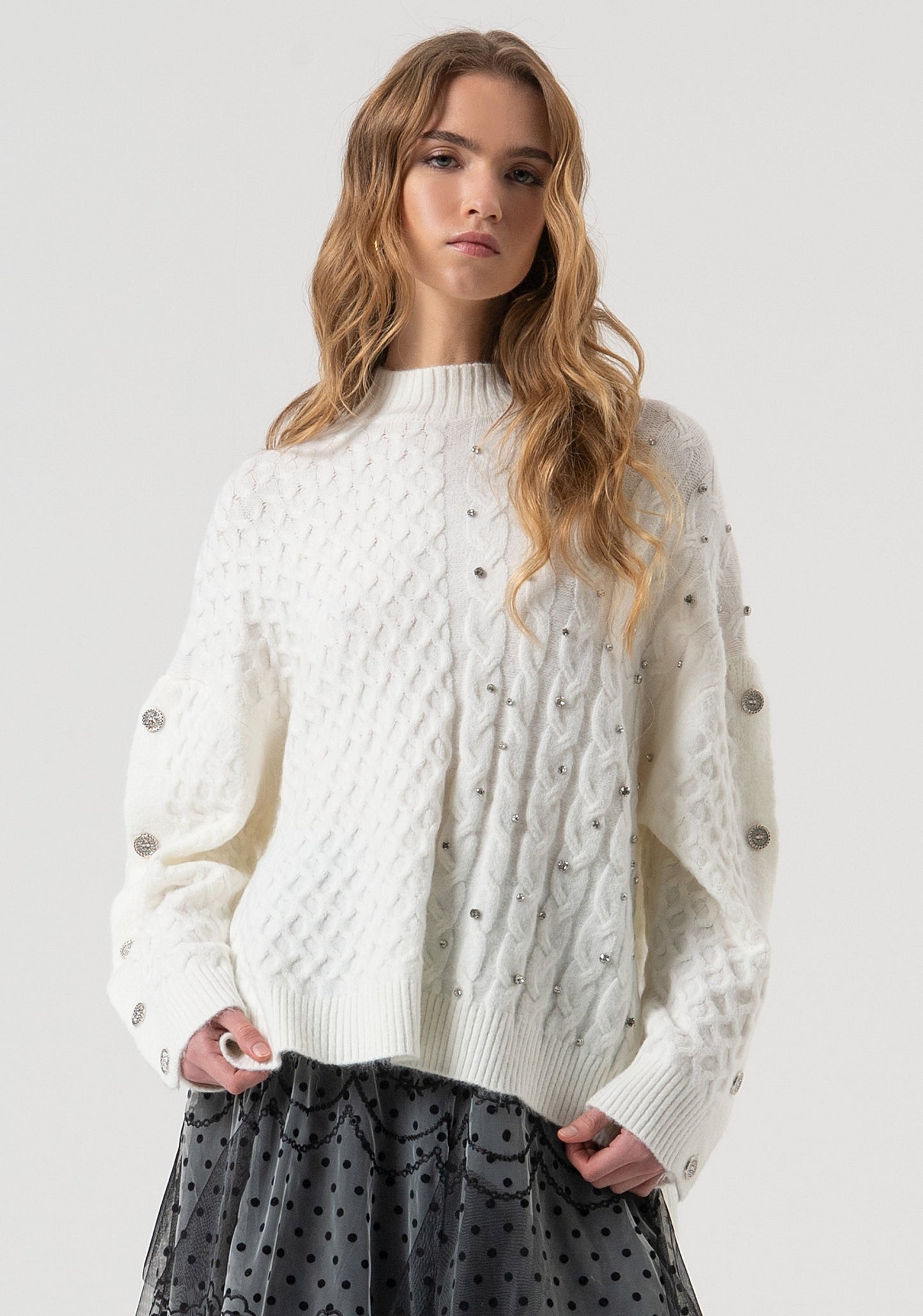 KNITWEAR OVER FIT WITH PLAITS WITH SHINY STONES APPLIED - FRACOMINA