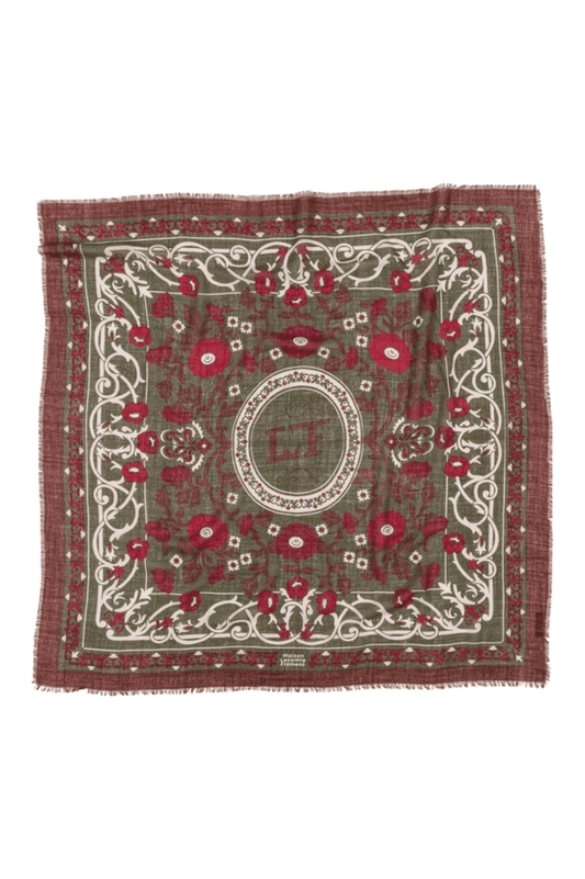FOULARD MARIE ANTOINETTE KHAKI/BORDEAUX - MAISON LECOMTE FLAMENT
