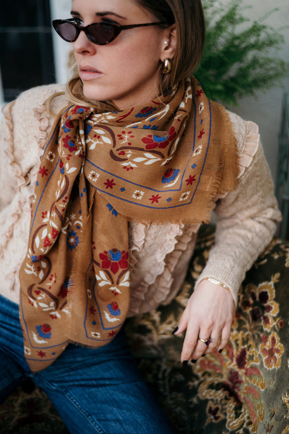 FOULARD SECRET GARDEN CAMEL - MAISON LECOMTE FLAMENT