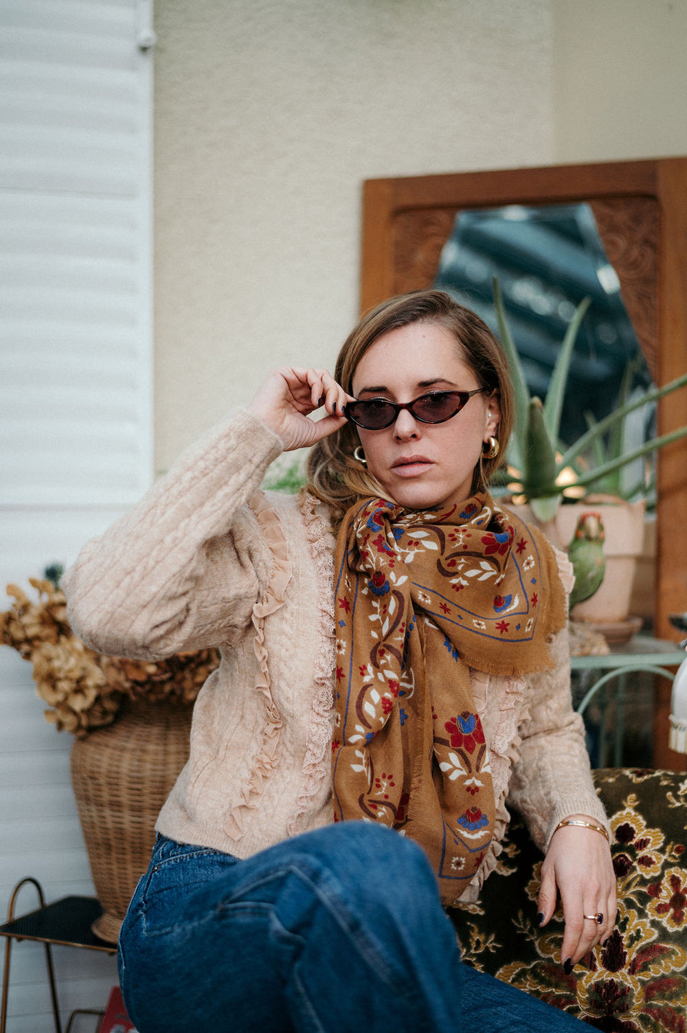 FOULARD SECRET GARDEN CAMEL - MAISON LECOMTE FLAMENT