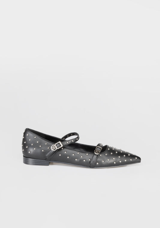 STUDDED MARY JANE FLATS WITH METALLIC BUCKLES - FRACOMINA