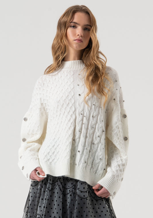 KNITWEAR OVER FIT WITH PLAITS WITH SHINY STONES APPLIED - FRACOMINA