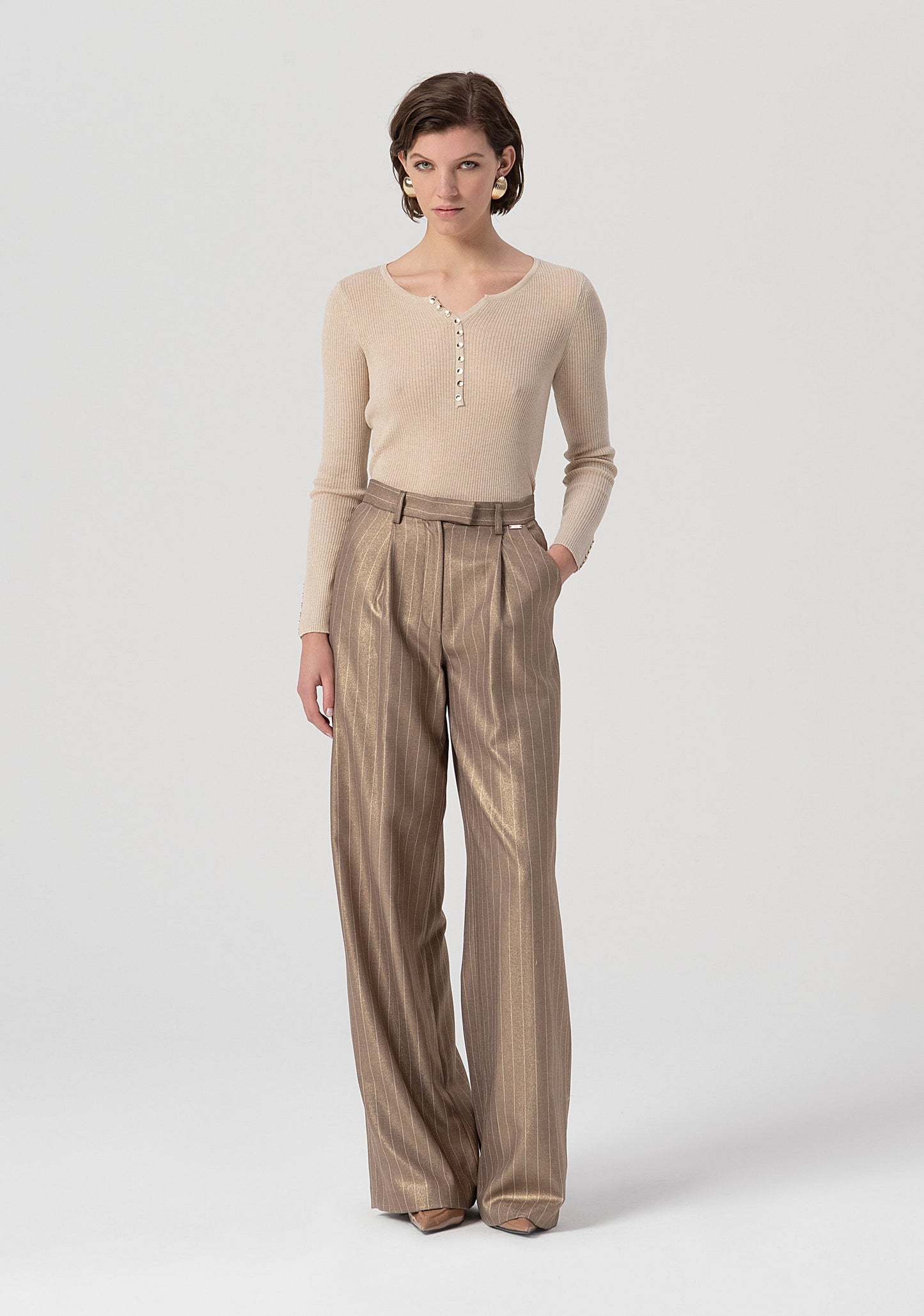 PALAZZO PANT FLARE MADE IN PINSTRIPED FABRIC - FRACOMINA