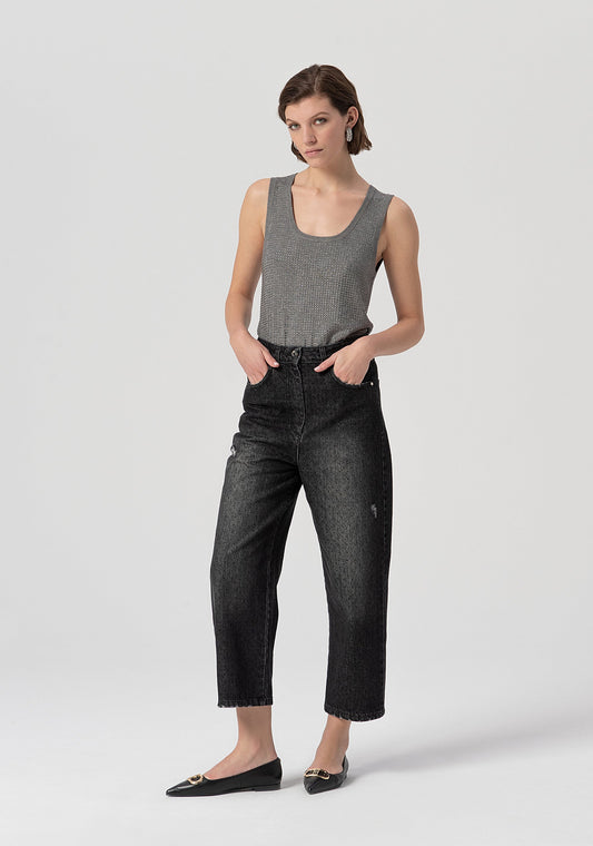 JEANS BOYFRIEND MADE IN BLACK DENIM WITH MIDDLE WASH - FRACOMINA