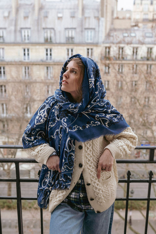 LARGE BANDANA NAVY - MAISON LECOMTE FLAMENT
