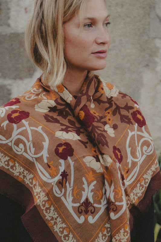 FOULARD MARIE ANTOINETTE CAMEL - MAISON LECOMTE FLAMENT