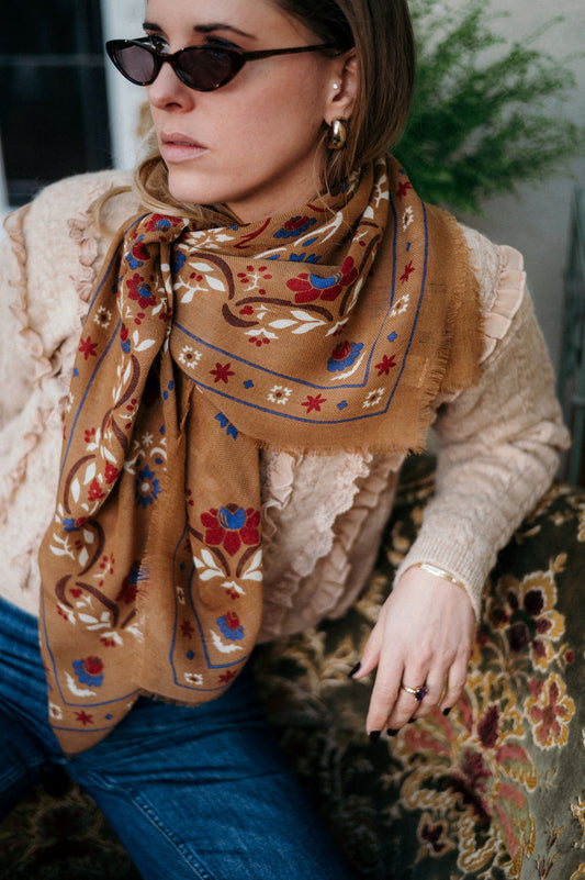FOULARD SECRET GARDEN CAMEL - MAISON LECOMTE FLAMENT