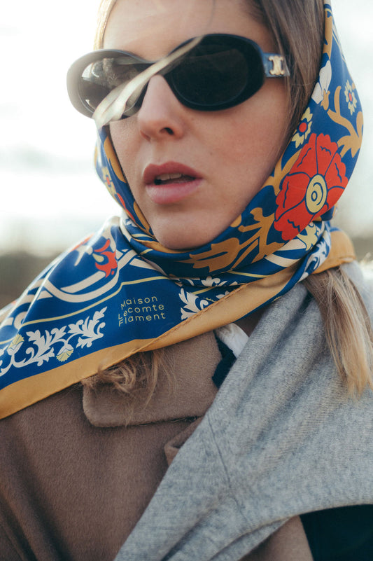 FOULARD SOIE MARIE ANTOINETTE NAVY - MAISON LECOMTE FLAMENT