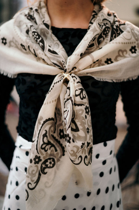 FOULARD ECRU/GRIS/NOIR - MAISON LECOMTE FLAMENT