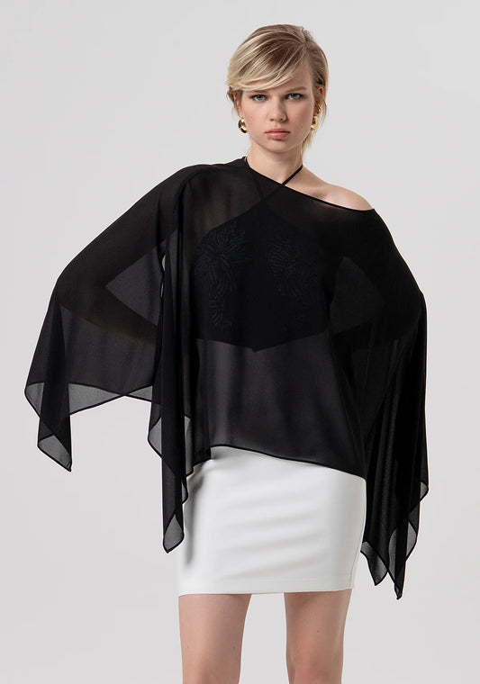 ÉTOLE EN GEORGETTE NOIR - FRACOMINA