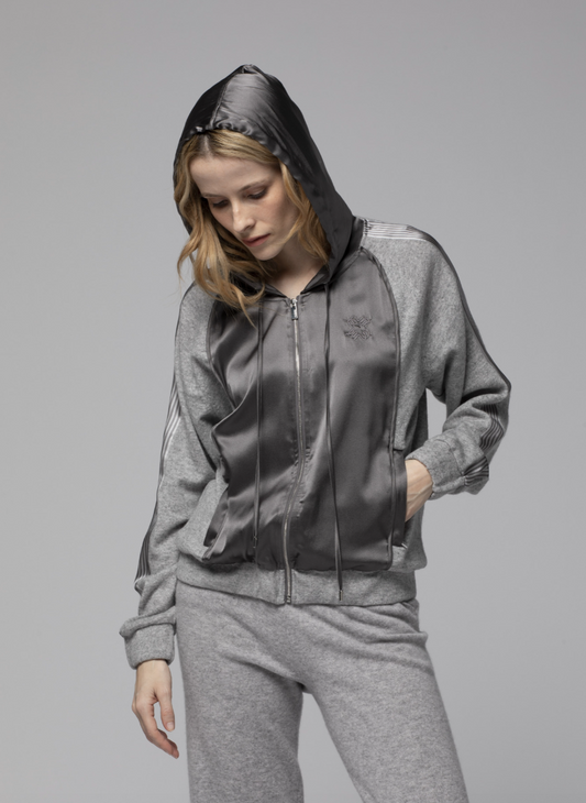 GILET A CAPUCHE EN MAILLE ET SOIE - MAX&MOI