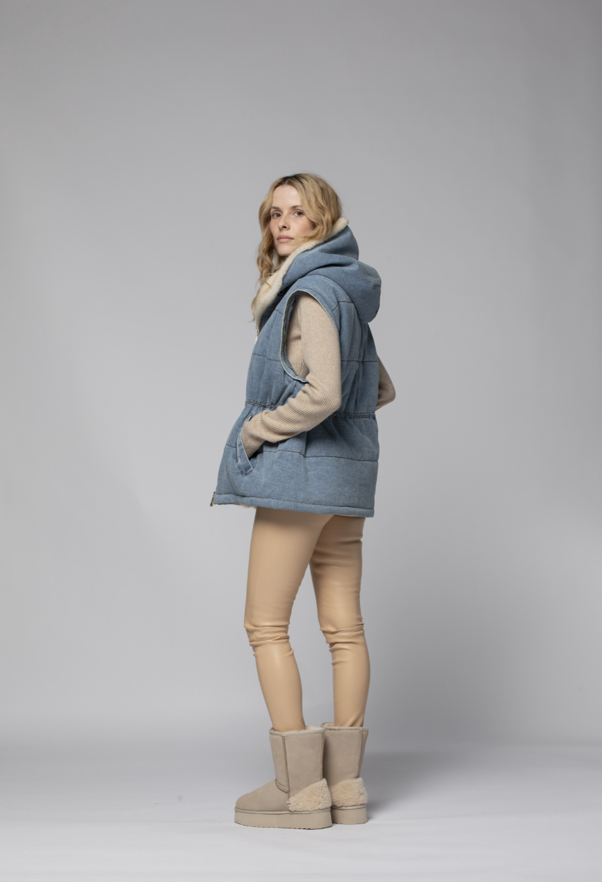 DOUDOUNE DENIM ET FAKE MINK - MAX&MOI