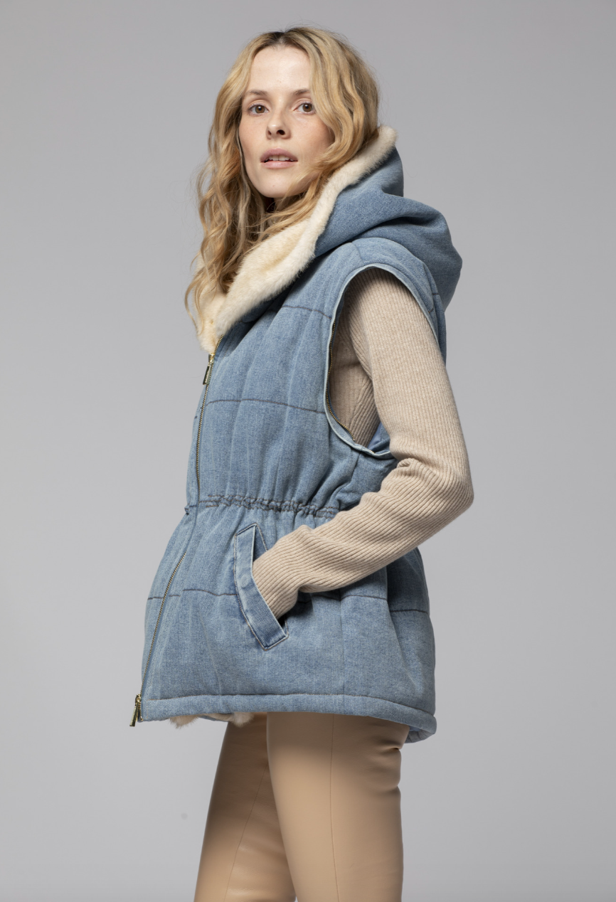 DOUDOUNE DENIM ET FAKE MINK - MAX&MOI