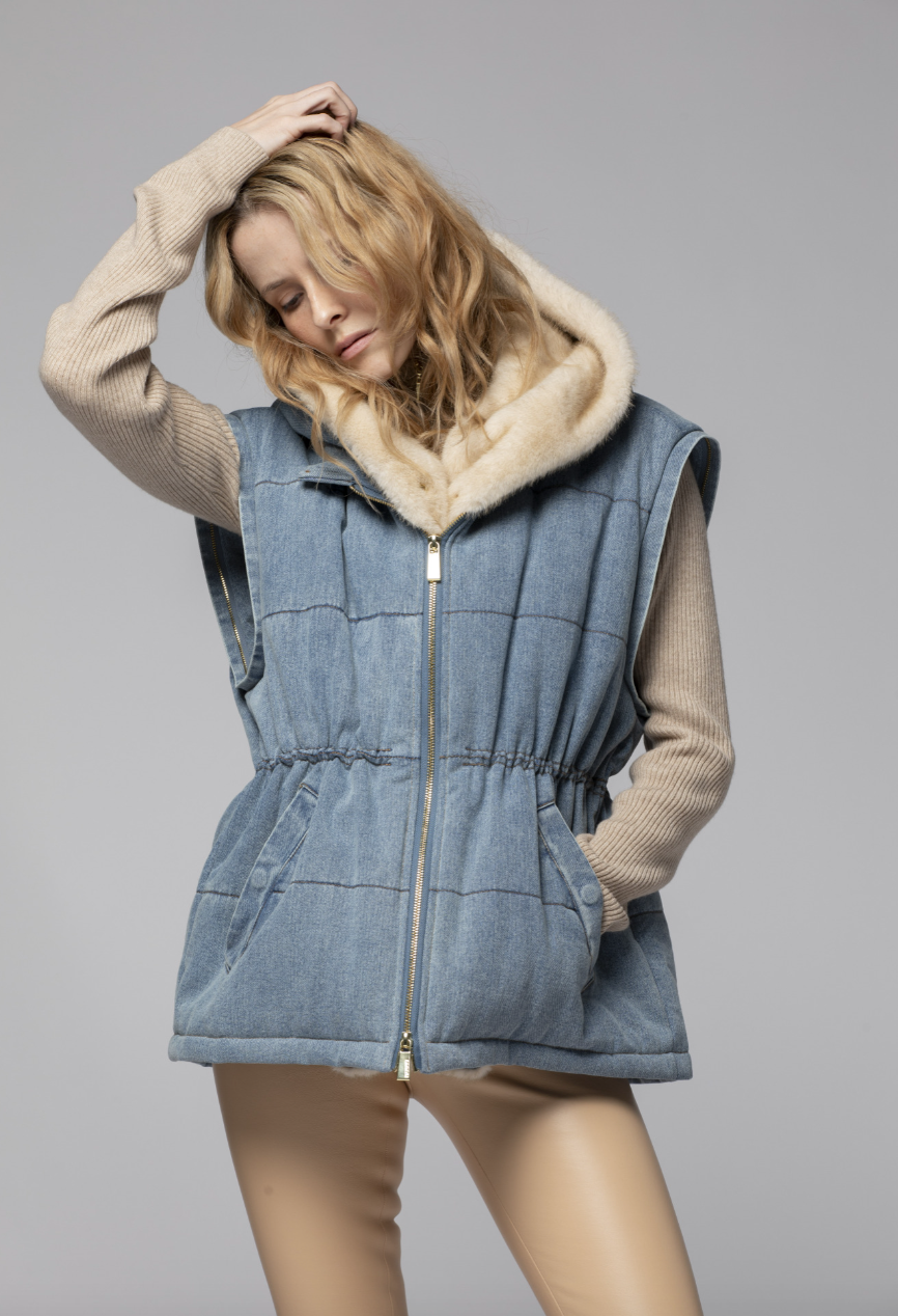 DOUDOUNE DENIM ET FAKE MINK - MAX&MOI