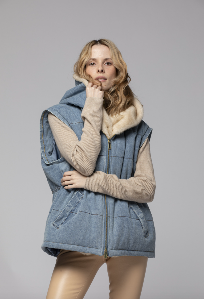 DOUDOUNE DENIM ET FAKE MINK - MAX&MOI