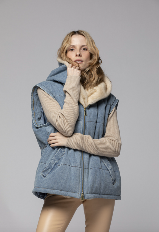 DOUDOUNE DENIM ET FAKE MINK - MAX&MOI